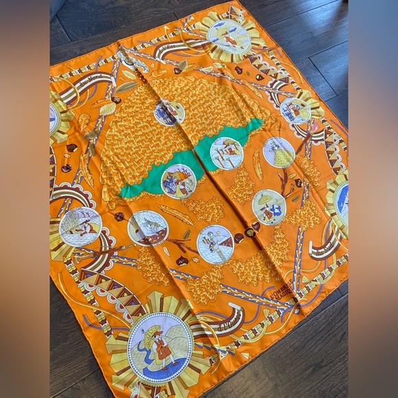 Hermes Orange L'Ombrelle Magique Silk Scarf - Picture 8 of 9